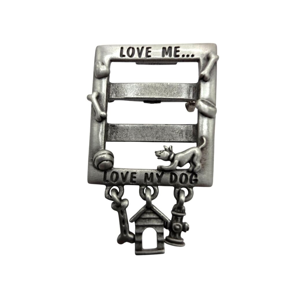 Love My Dog Pewter Brooch Pendant Dangling Charms By JJ animal womens Jewelry